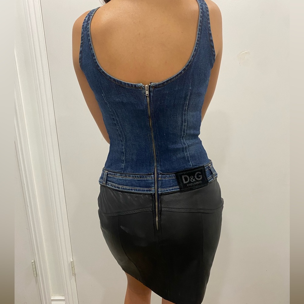 Vintage 90’s D&G Blue Denim and Black Leather Dress - Picture 3 of 16